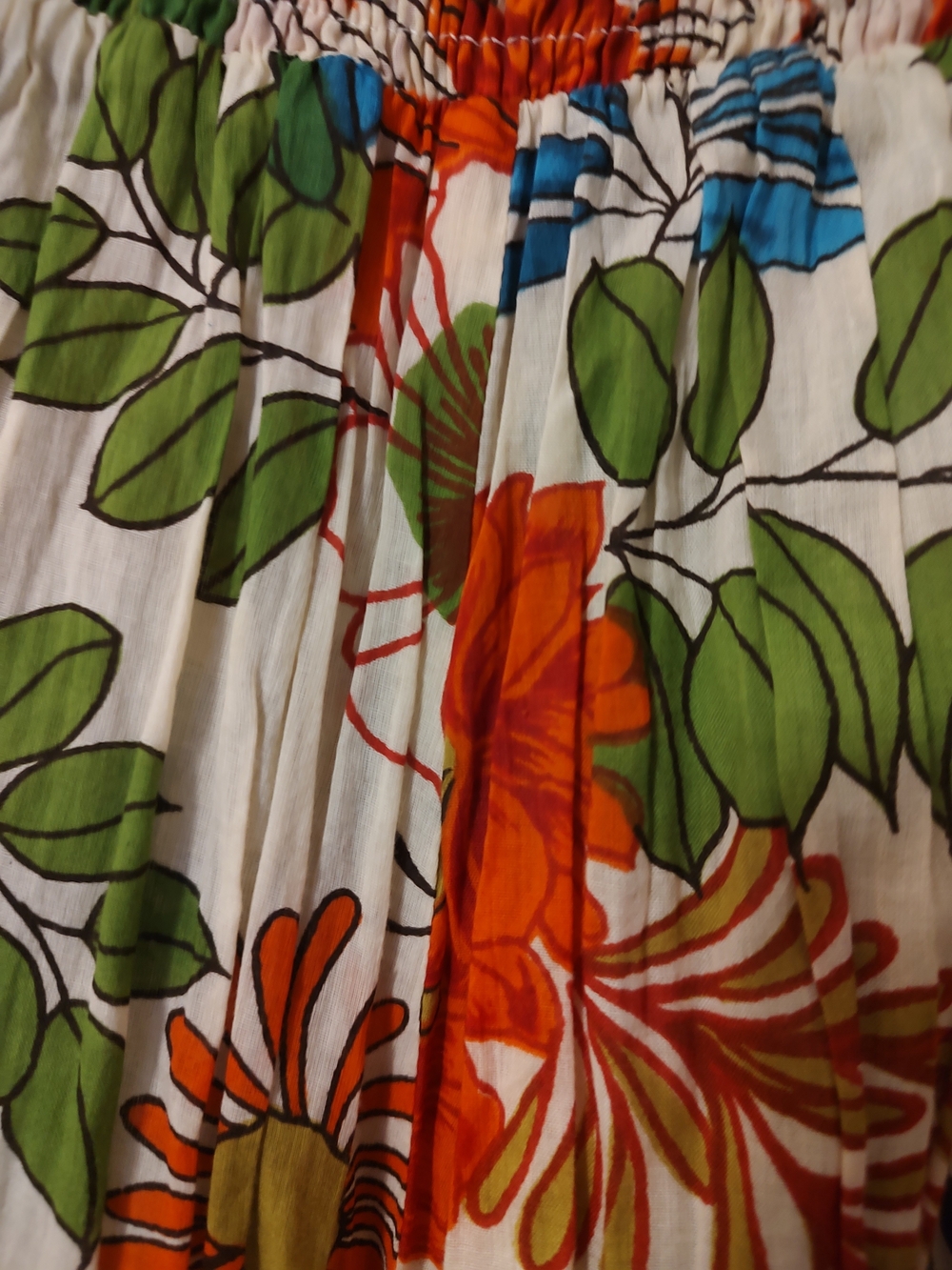 Women's Floral Tiered Maxi Skirt - Cream with Orange & Green Print - Picture 5 of 6
